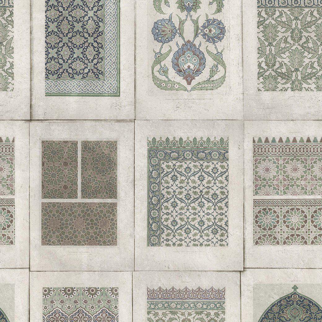 Arabesque-Pre-Printed Wallpaper-Mind the Gap-Brown / Light Brown / Green / Blue-