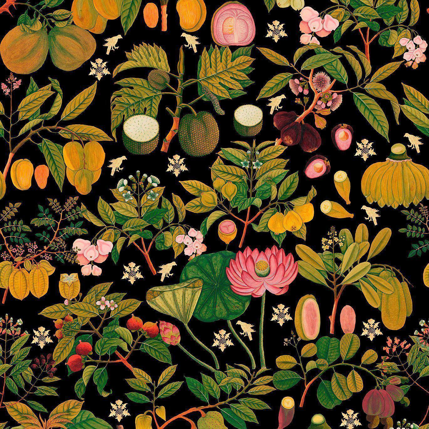 Asian Fruits and Flowers-Pre-Printed Wallpaper-Mind the Gap-Green / Orange / Black-