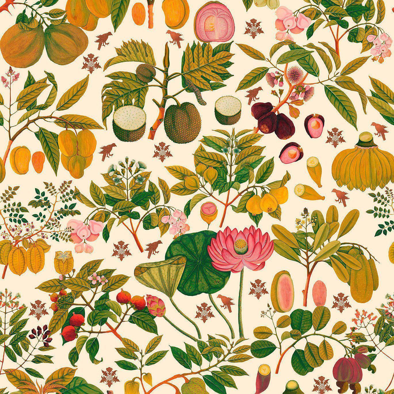 Asian Fruits and Flowers-Pre-Printed Wallpaper-Mind the Gap-Orange / Green / Pink-