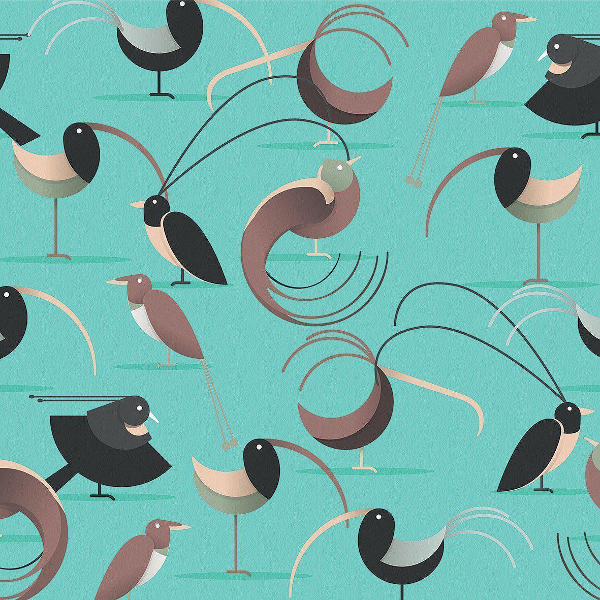 Birds Of Paradise-Digital Wallpaper-London Art-Blue / Brown-16019-02