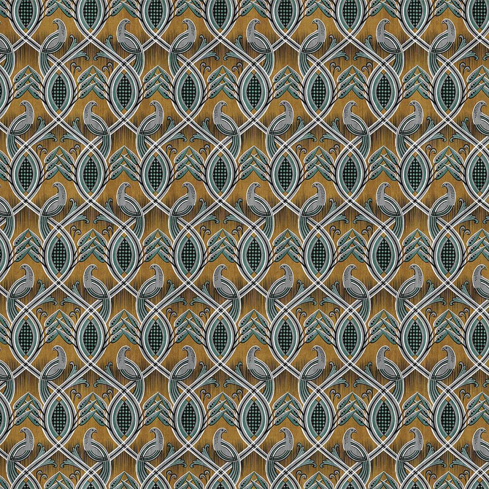 Bluebirds-Digital Wallpaper-London Art-Gold / Green-17015-02