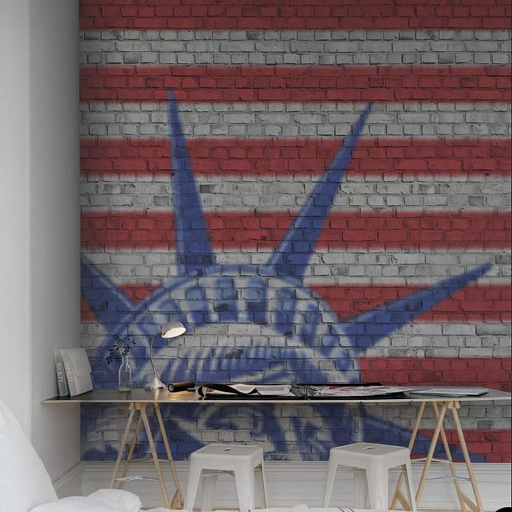 Bricks of Liberty-Digital Wallpaper-Rebel Walls-Red / White / Blue-R12251