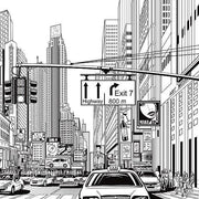 Cartoon City-Digital Wallpaper-Rebel Walls-Black / White-R10621