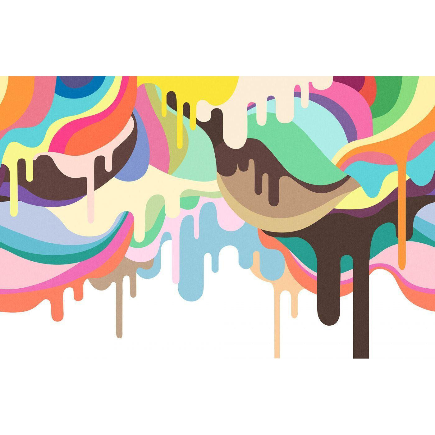 Dripping Ice Cream-Digital Wallpaper-Rebel Walls-Brown / Blue / Orange / White-R14521