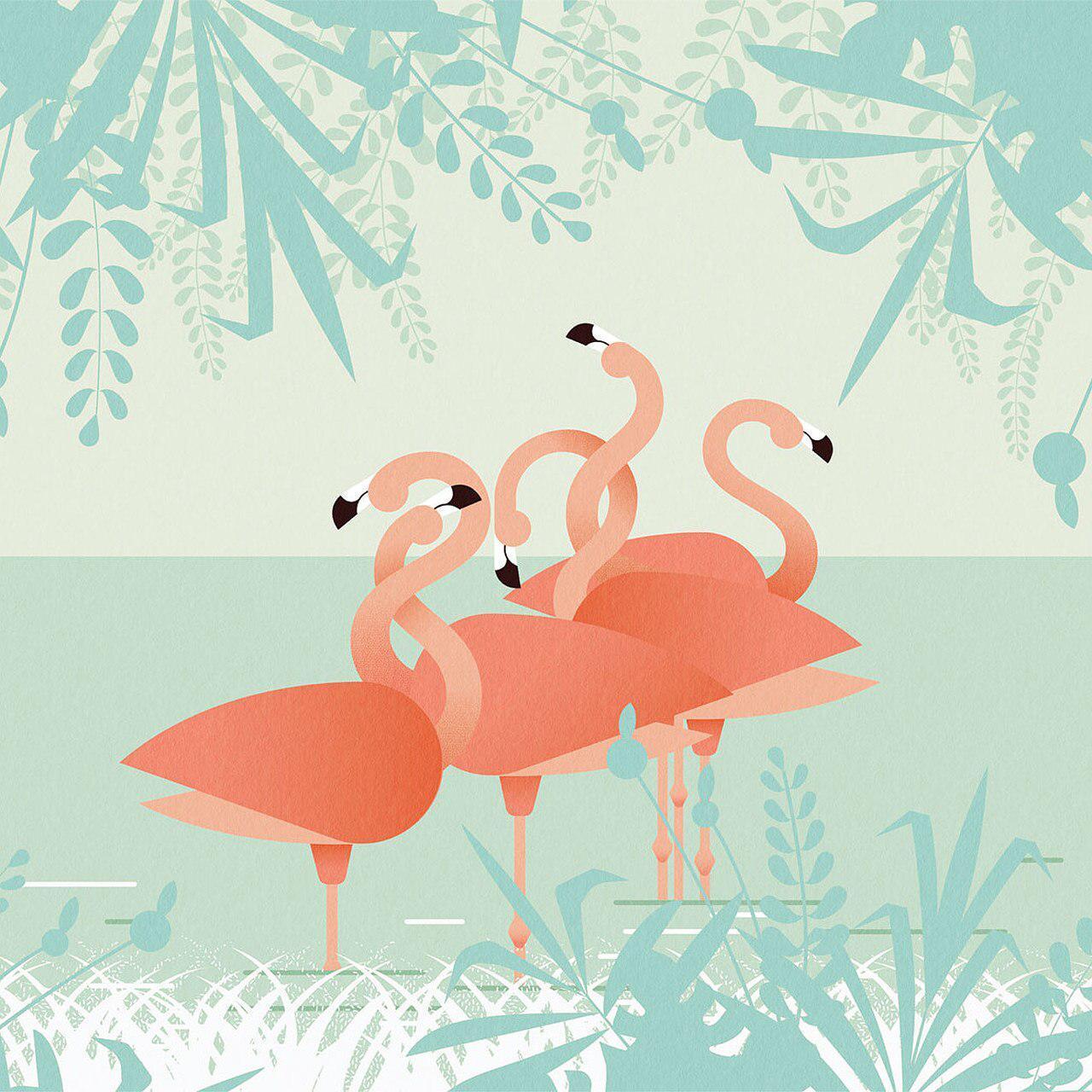 Flamingos-Digital Wallpaper-London Art-Orange-17101-02
