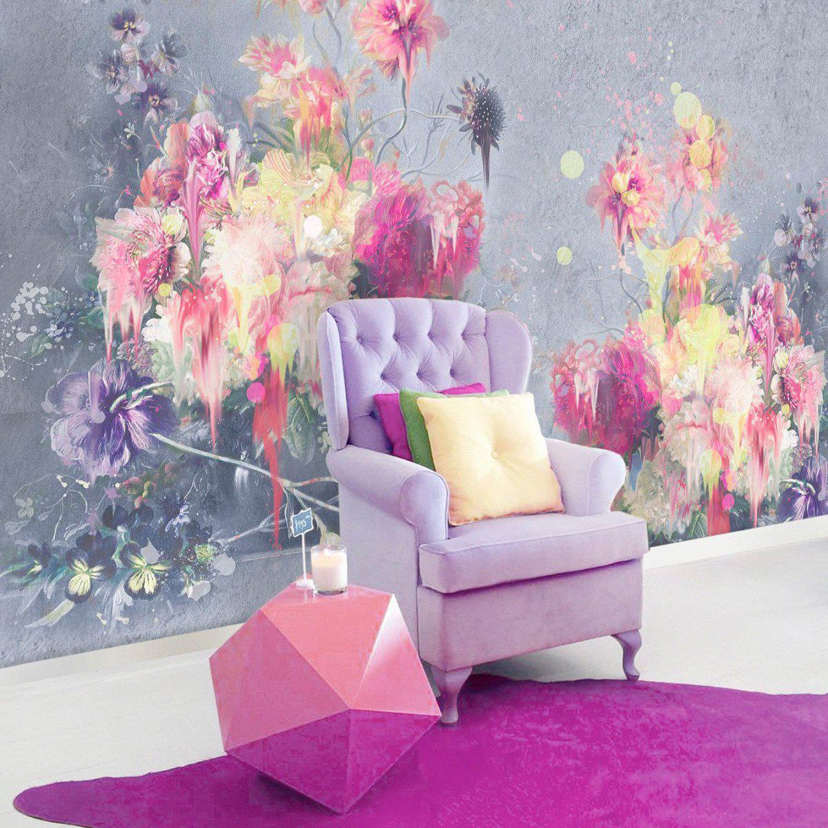 Floral Ink-Digital Wallpaper-Back to the Wall-Lilac / Yellow / Pink-