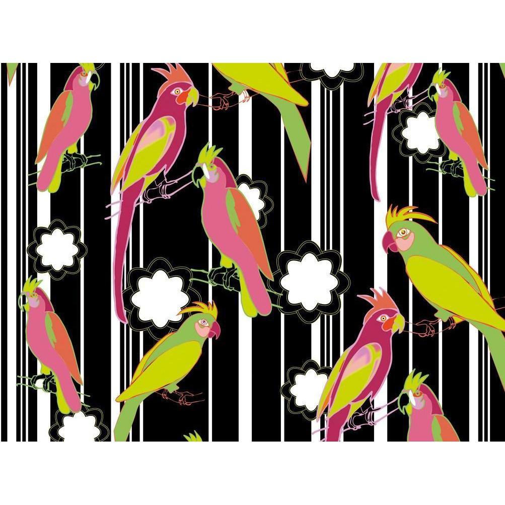 Funny Parrots-Digital Wallpaper-Wall&deco-Black / Pink / Green-BBFP0902