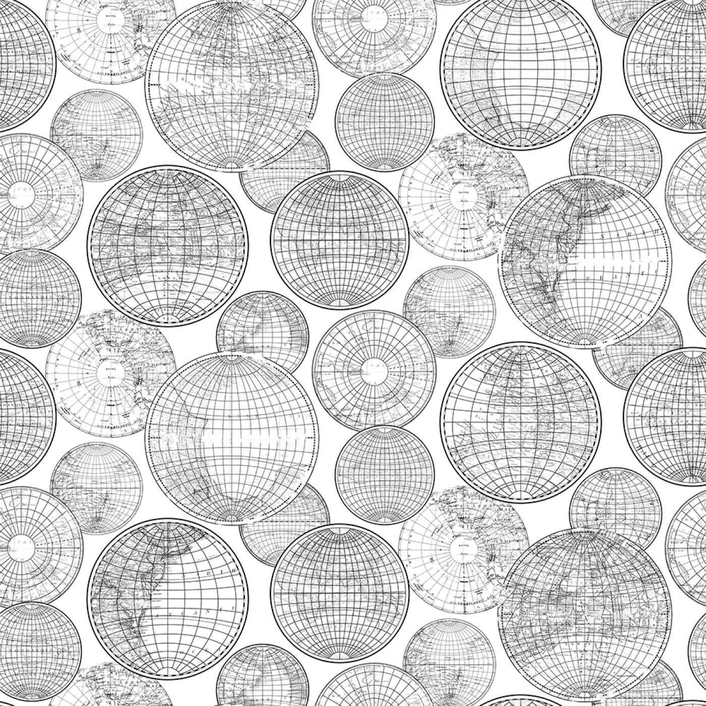 Globes Gathering-Digital Wallpaper-Rebel Walls-Black / White-R13882