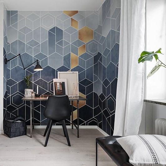 Gradient Geometry-Digital Wallpaper-Rebel Walls-Blue / Gold-R16291