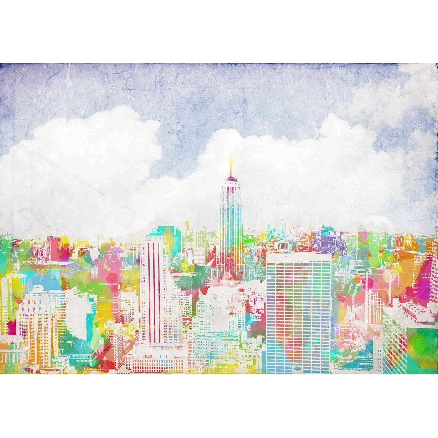 Happy New York-Digital Wallpaper-Rebel Walls-Blue / Green / Pink-R12662