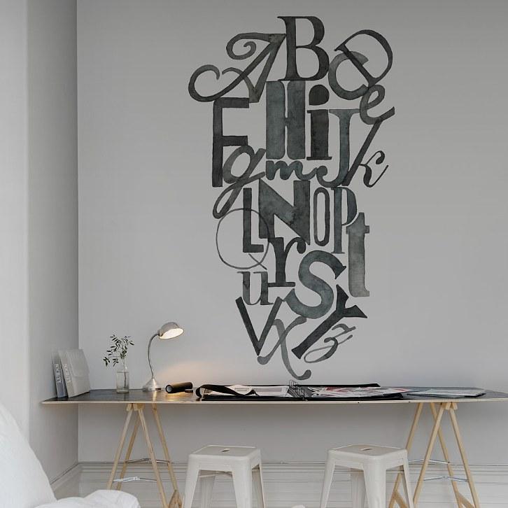 Ink Letters-Digital Wallpaper-Rebel Walls-Black / White-R12491