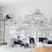 London Houses-Digital Wallpaper-Rebel Walls-Black / White-R14601