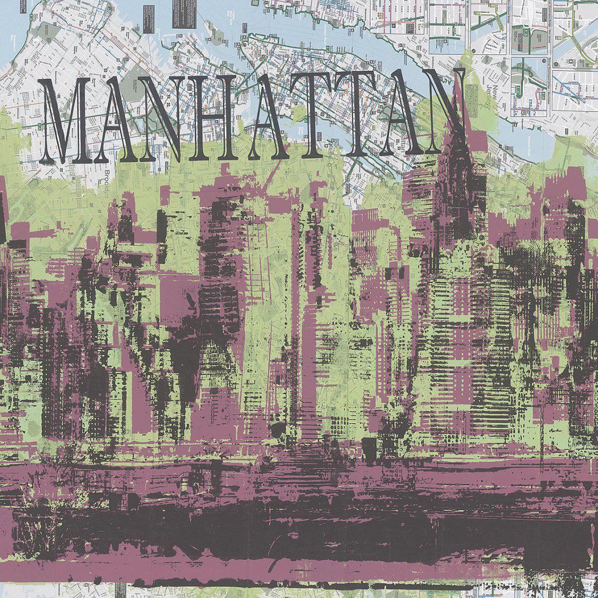 Manhattan-Digital Wallpaper-Tecnografica-Pink / Green-62059