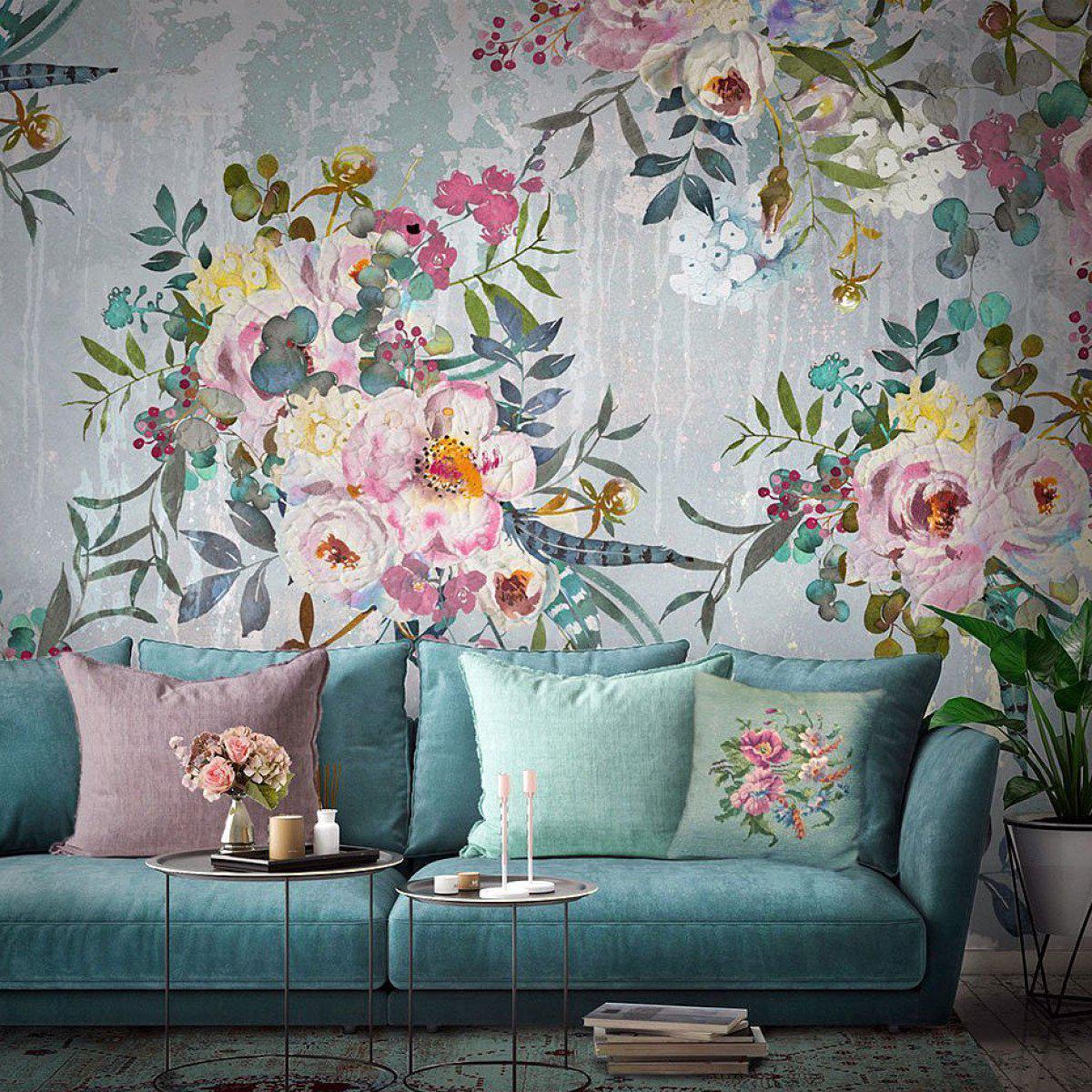 Murale Floreale-Digital Wallpaper-Back to the Wall-Pink-