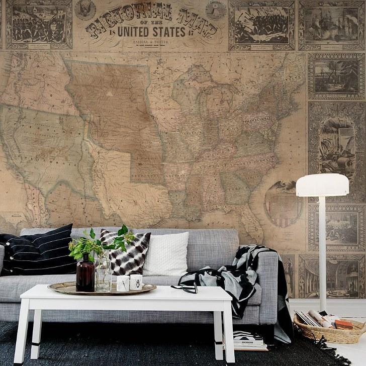 Pictorial Map of the US-Digital Wallpaper-Rebel Walls-Brown-R11431