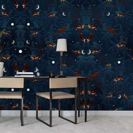 Space Monkey-Digital Wallpaper-Rebel Walls-Blue / Brown-R16181