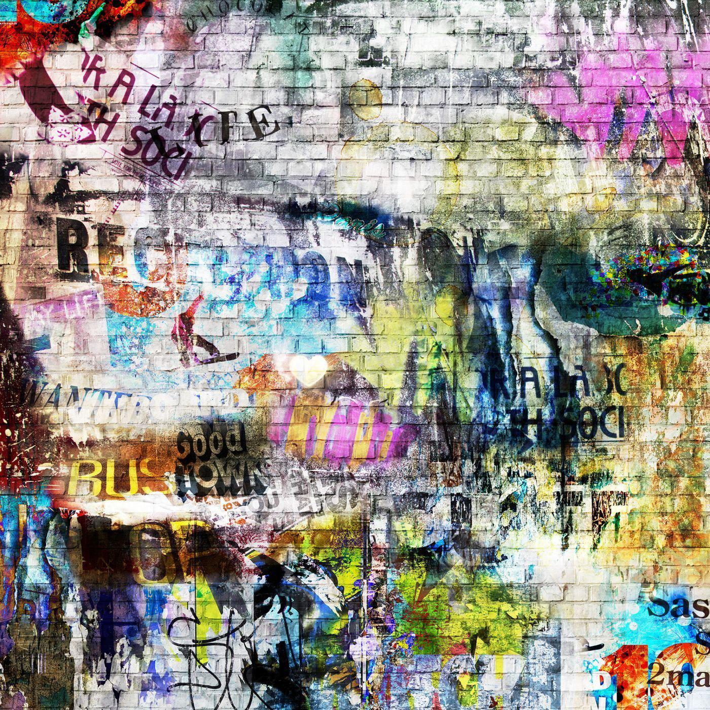 Street Art-Digital Wallpaper-Rebel Walls-Green / Purple / White-R10572